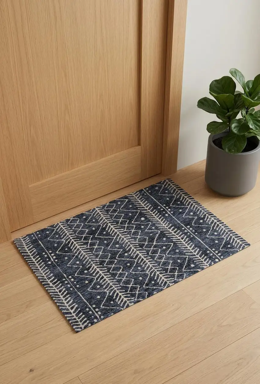 Blue And Ivory Striped Stain Resistant Area Rug Photo 1