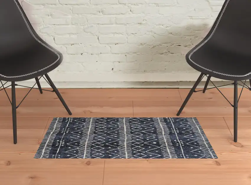 Blue And Ivory Striped Stain Resistant Area Rug Photo 3