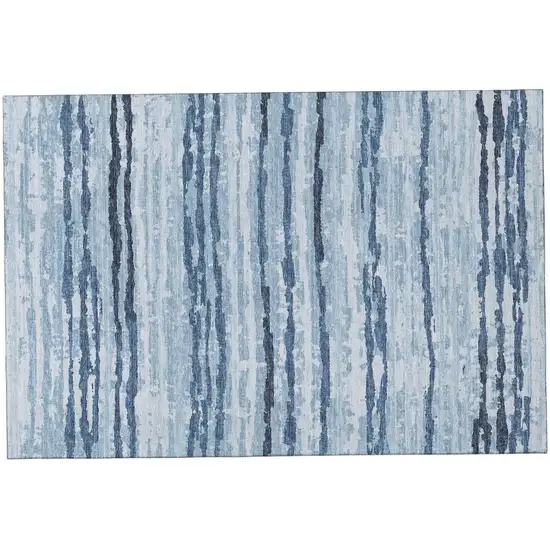 Blue And Ivory Striped Distressed Washable Area Rug With UV Protection Photo 2