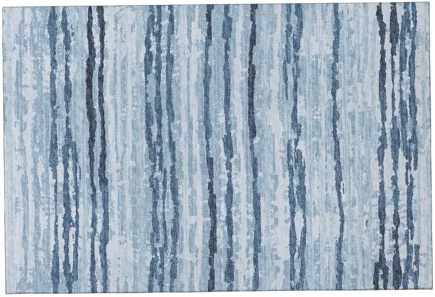 Blue And Ivory Striped Distressed Washable Area Rug With UV Protection Photo 2