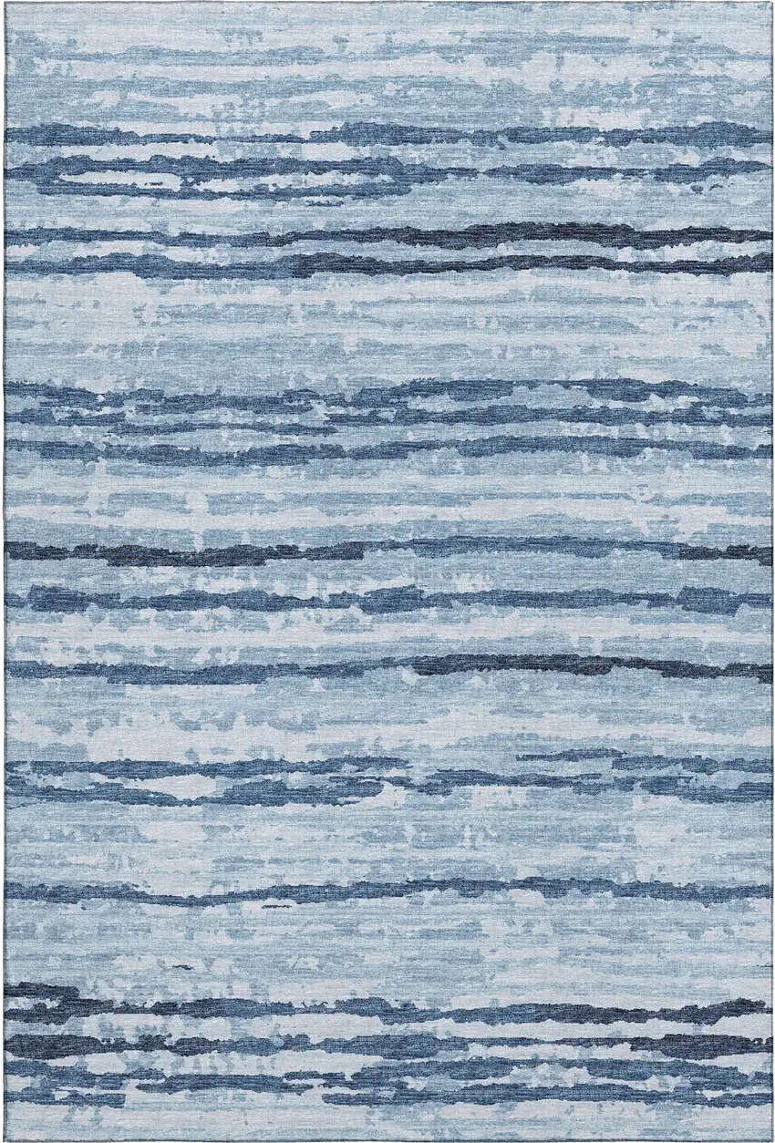 Blue And Ivory Striped Washable Area Rug With UV Protection Photo 2