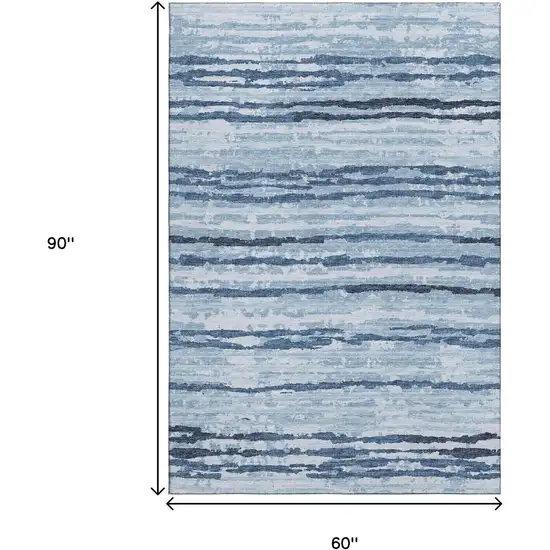 Blue And Ivory Striped Washable Area Rug With UV Protection Photo 3