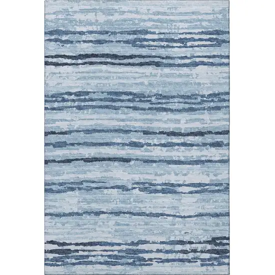 Blue And Ivory Striped Washable Area Rug With UV Protection Photo 4