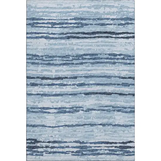 Blue And Ivory Striped Washable Area Rug With UV Protection Photo 2