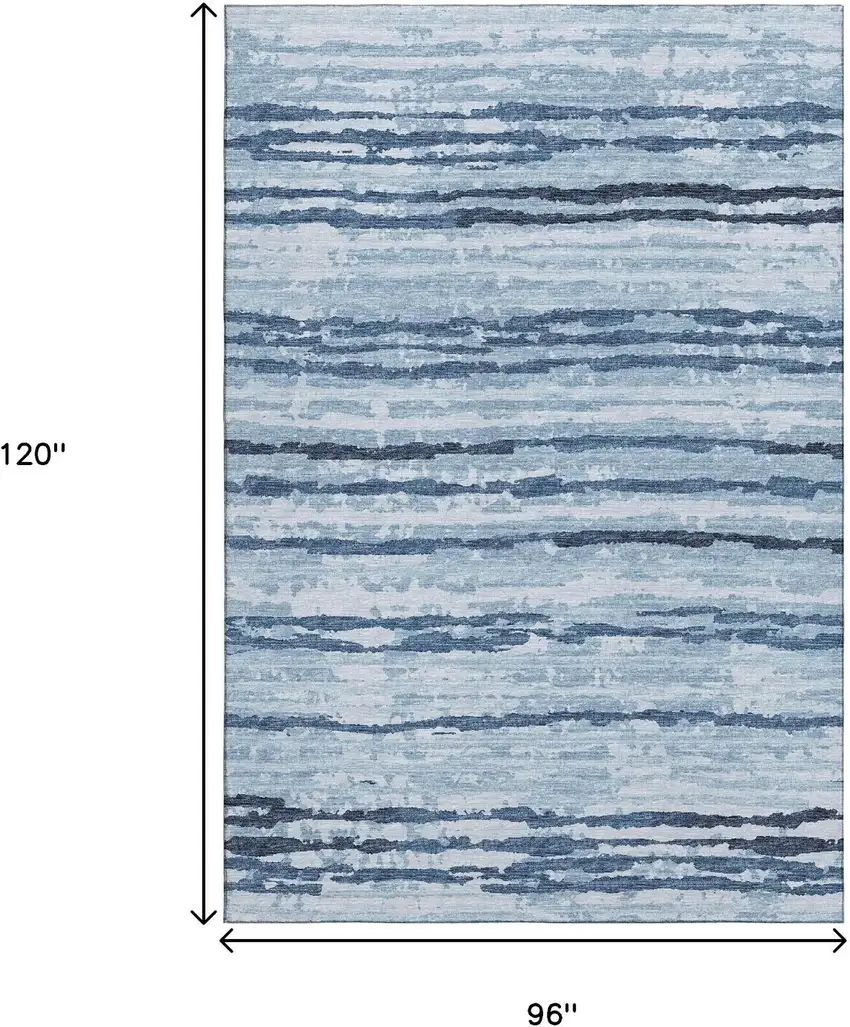 Blue And Ivory Striped Washable Area Rug With UV Protection Photo 3
