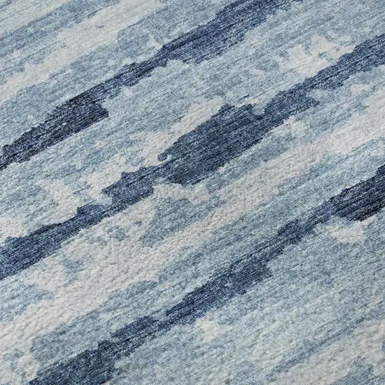 Blue And Ivory Striped Washable Area Rug With UV Protection Photo 9