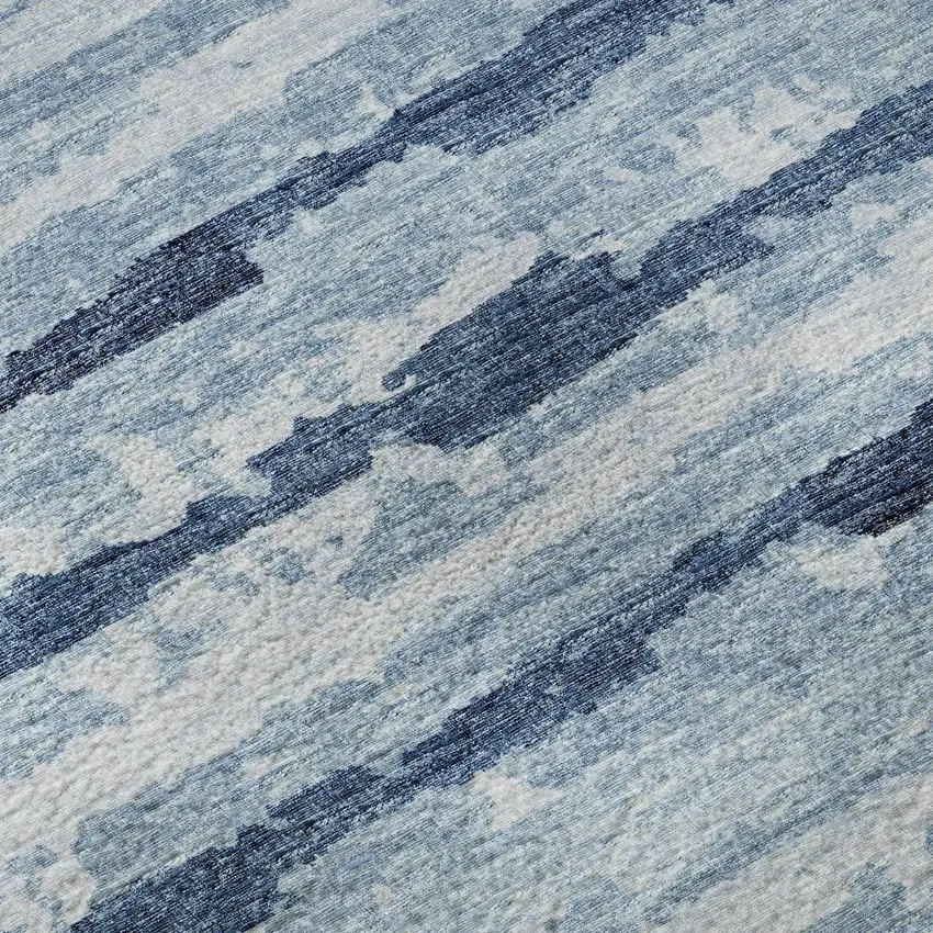 Blue And Ivory Striped Washable Area Rug With UV Protection Photo 9