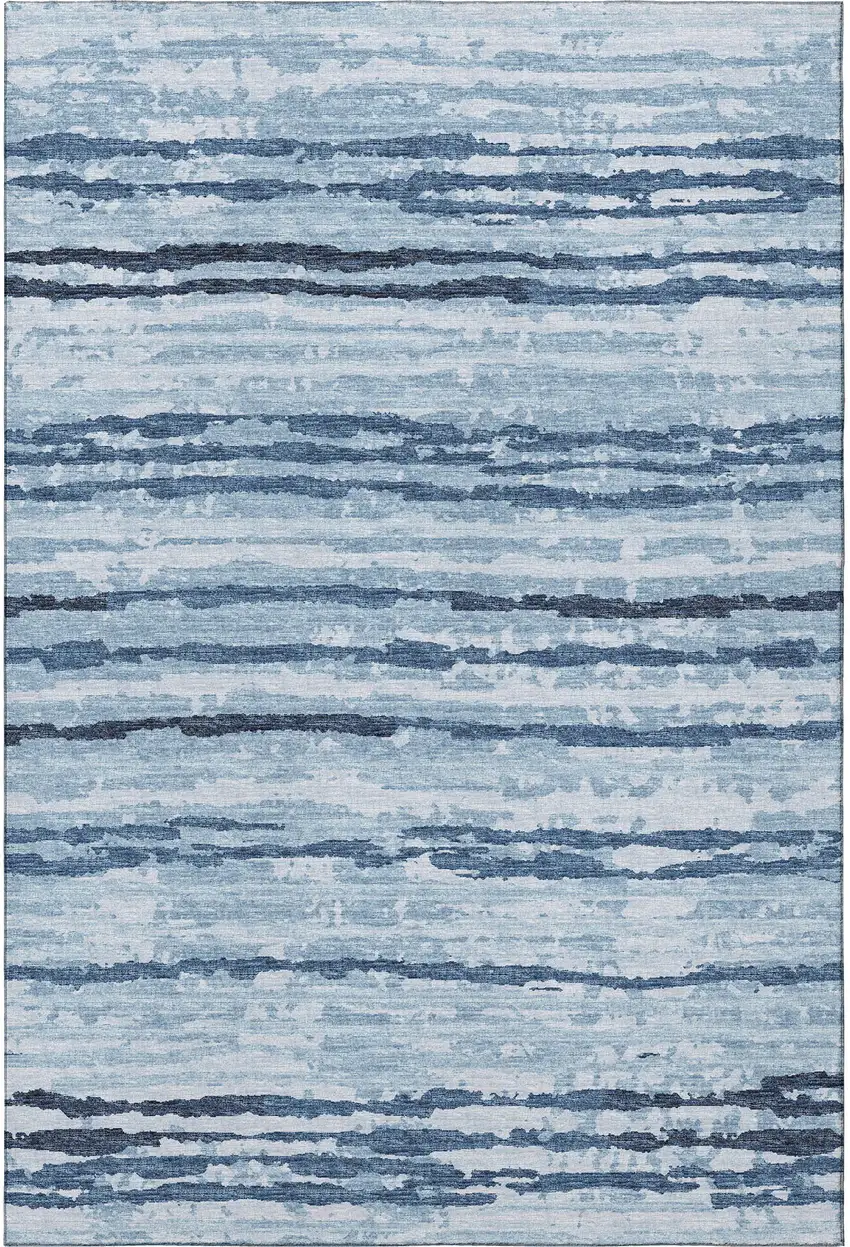 Blue And Ivory Striped Washable Area Rug With UV Protection Photo 4