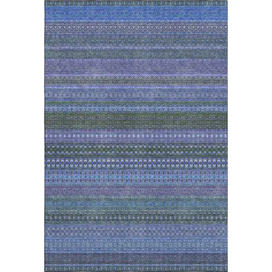 Blue And Ivory Striped Washable Area Rug With UV Protection Photo 2
