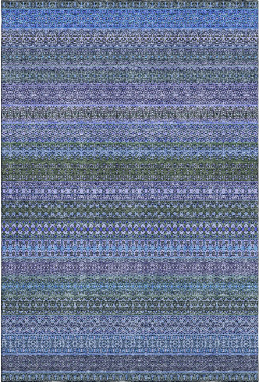 Blue And Ivory Striped Washable Area Rug With UV Protection Photo 2