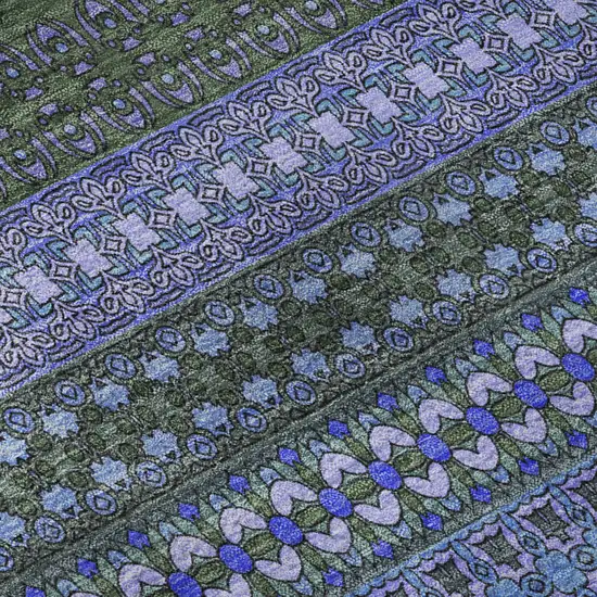 Blue And Ivory Striped Washable Area Rug With UV Protection Photo 9