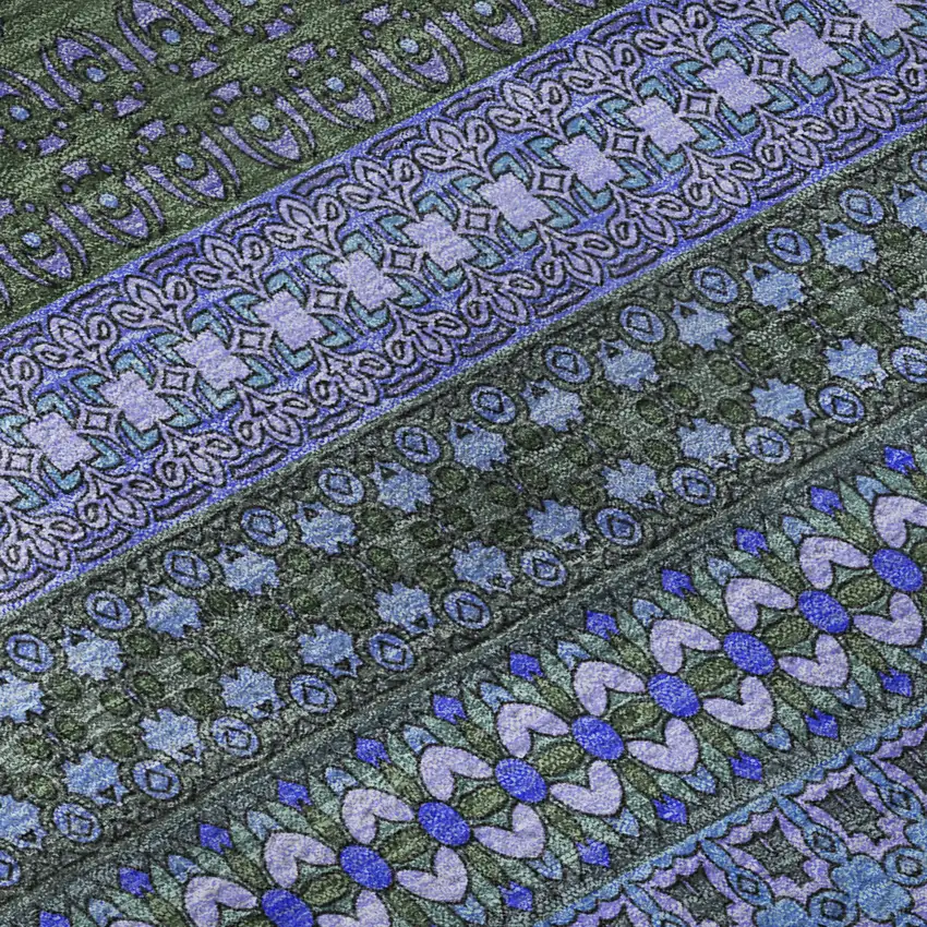 Blue And Ivory Striped Washable Area Rug With UV Protection Photo 9