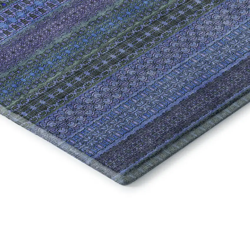 Blue And Ivory Striped Washable Area Rug With UV Protection Photo 8