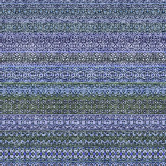 Blue And Ivory Striped Washable Area Rug With UV Protection Photo 3