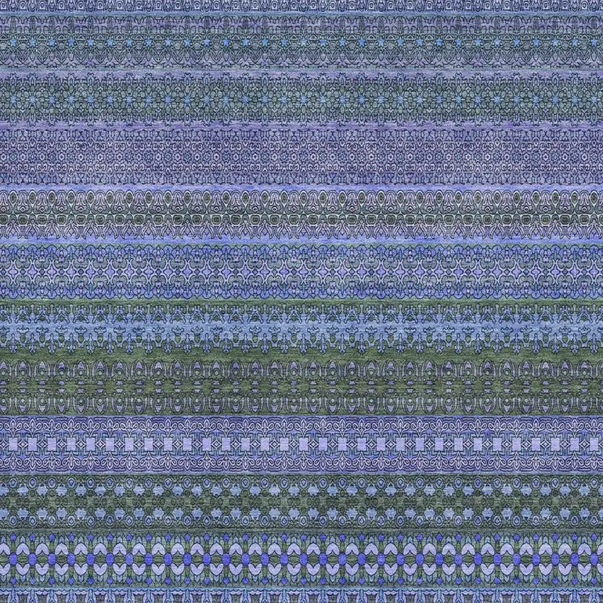 Blue And Ivory Striped Washable Area Rug With UV Protection Photo 3