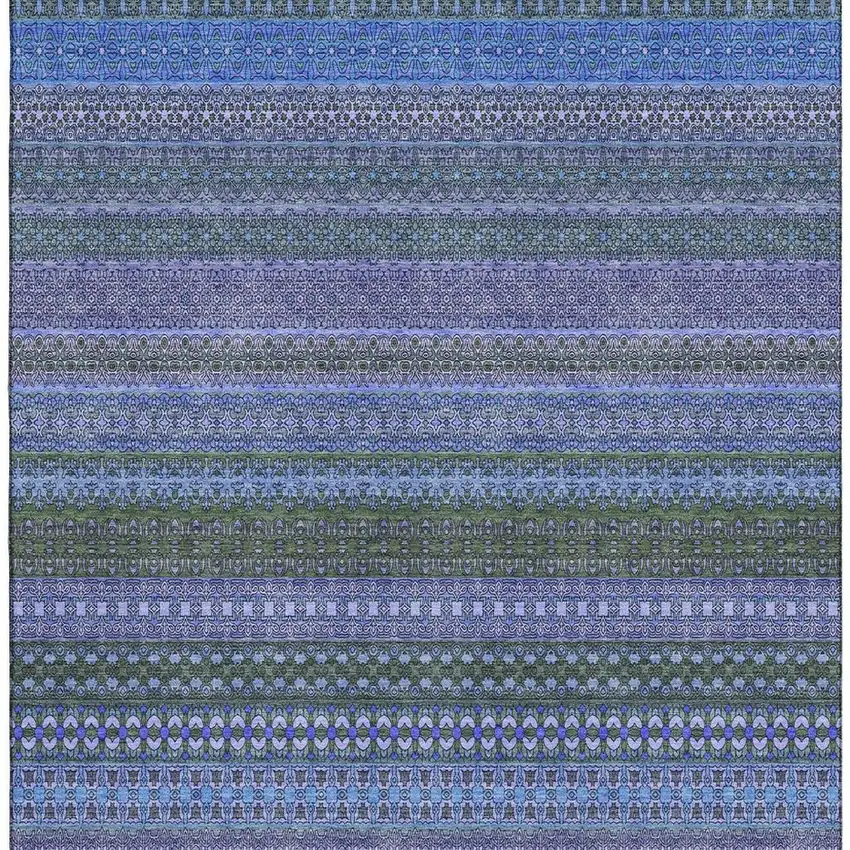 Blue And Ivory Striped Washable Area Rug With UV Protection Photo 4