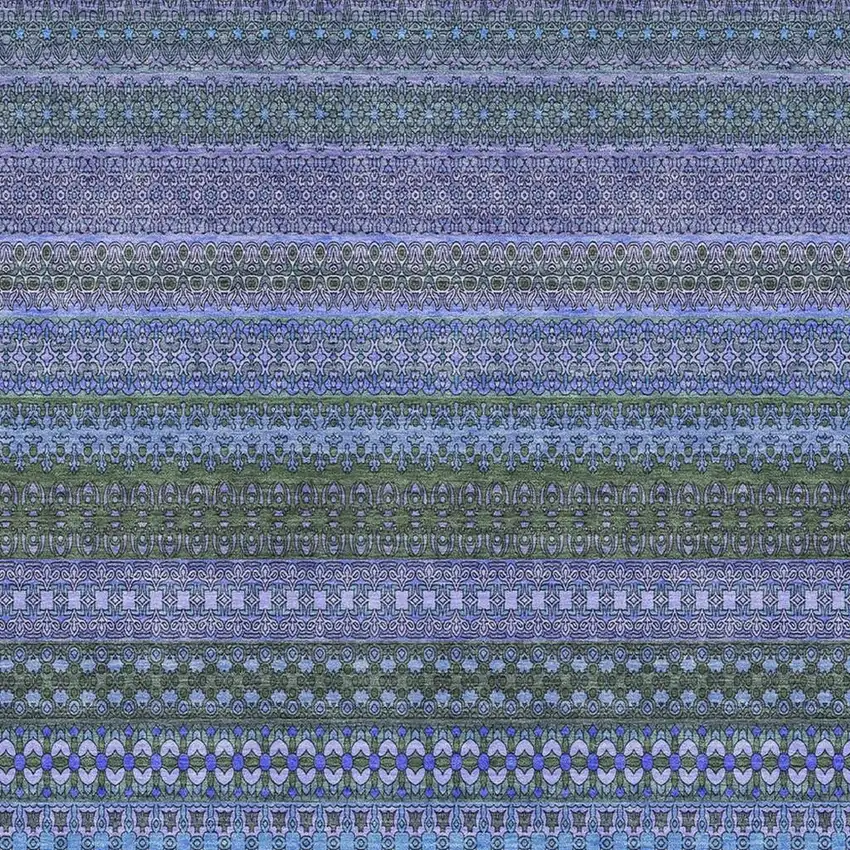 Blue And Ivory Striped Washable Area Rug With UV Protection Photo 3