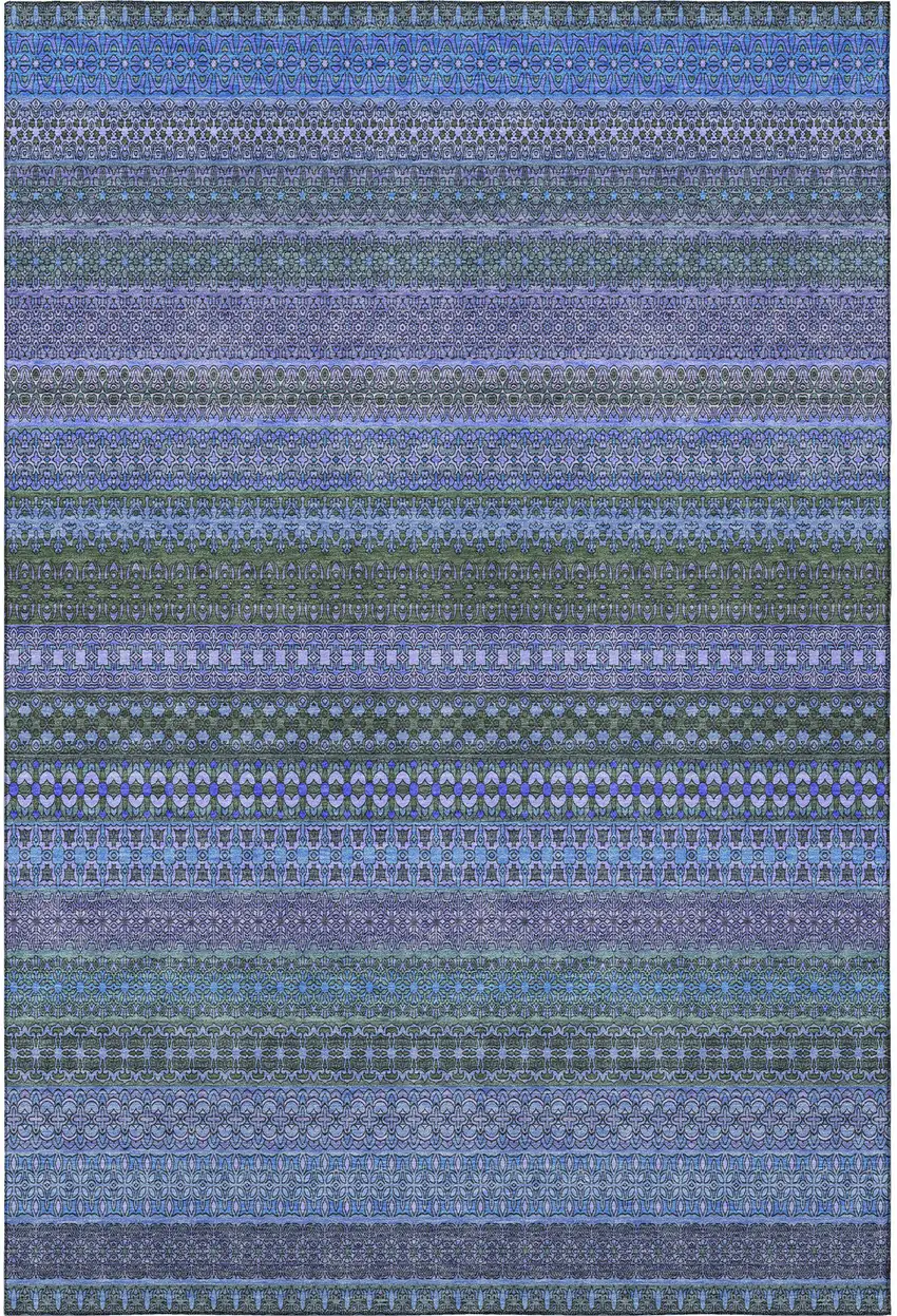 Blue And Ivory Striped Washable Area Rug With UV Protection Photo 5