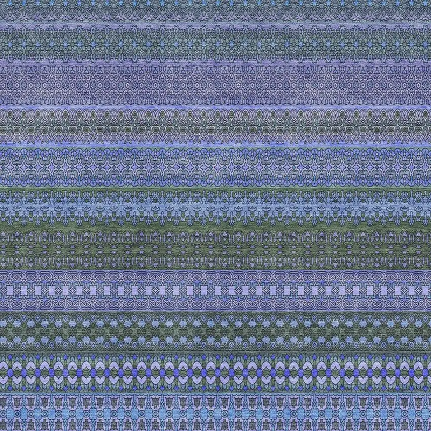 Blue And Ivory Striped Washable Area Rug With UV Protection Photo 3