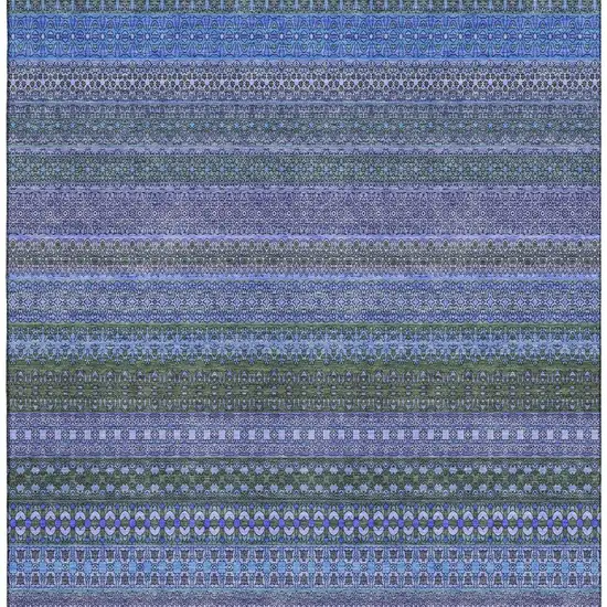 Blue And Ivory Striped Washable Area Rug With UV Protection Photo 4