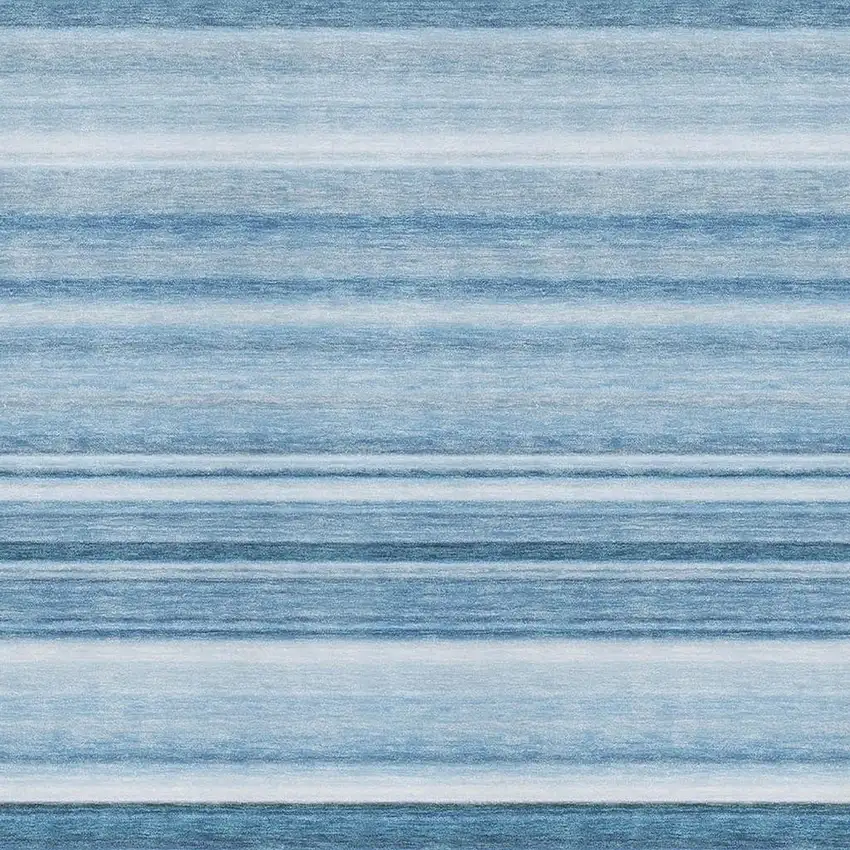 Blue And Ivory Striped Washable Area Rug With UV Protection Photo 4