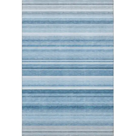 Blue And Ivory Striped Washable Area Rug With UV Protection Photo 4