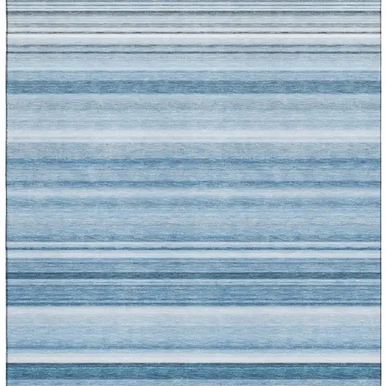 Blue And Ivory Striped Washable Area Rug With UV Protection Photo 4