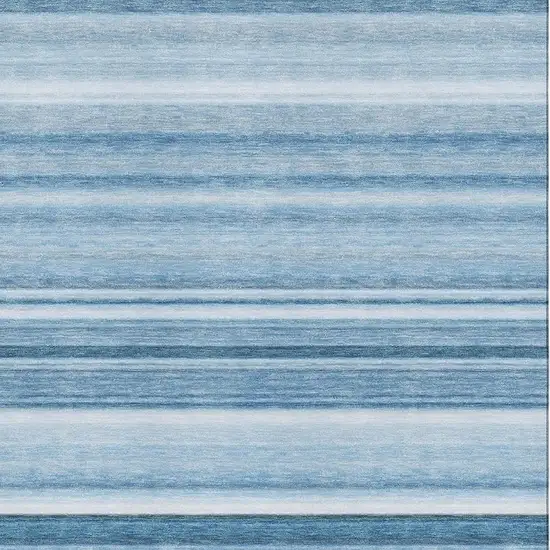 Blue And Ivory Striped Washable Area Rug With UV Protection Photo 3