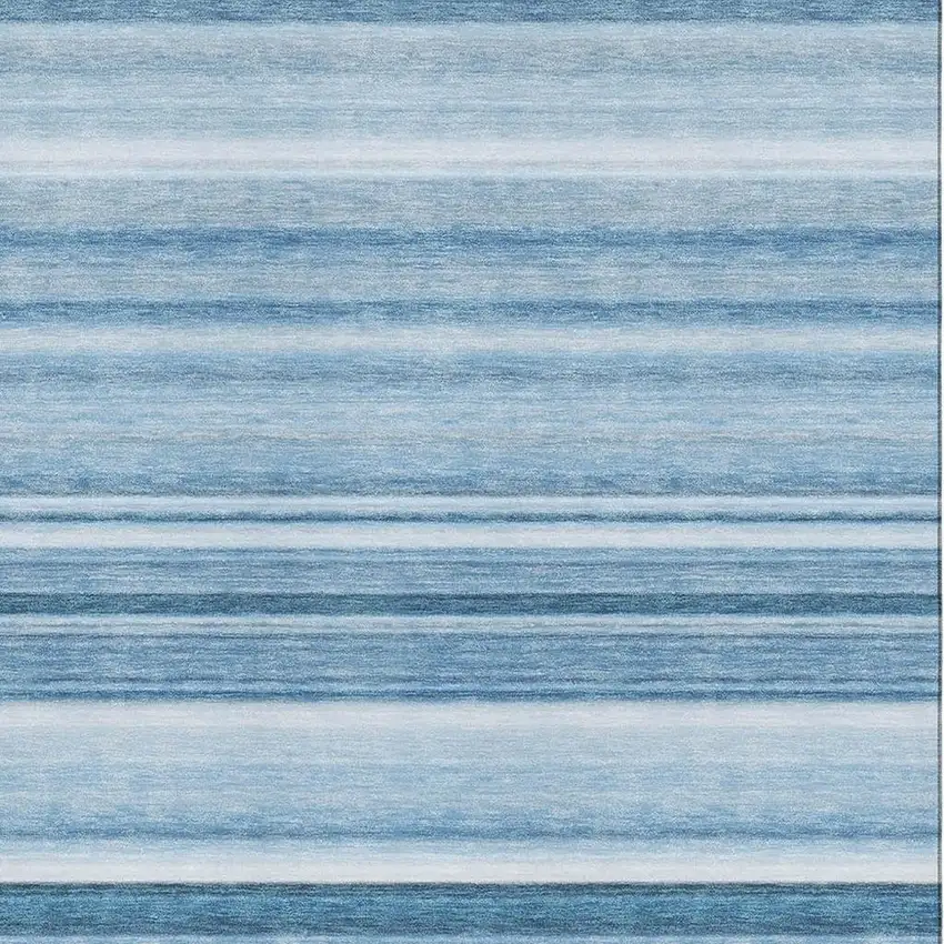 Blue And Ivory Striped Washable Area Rug With UV Protection Photo 3