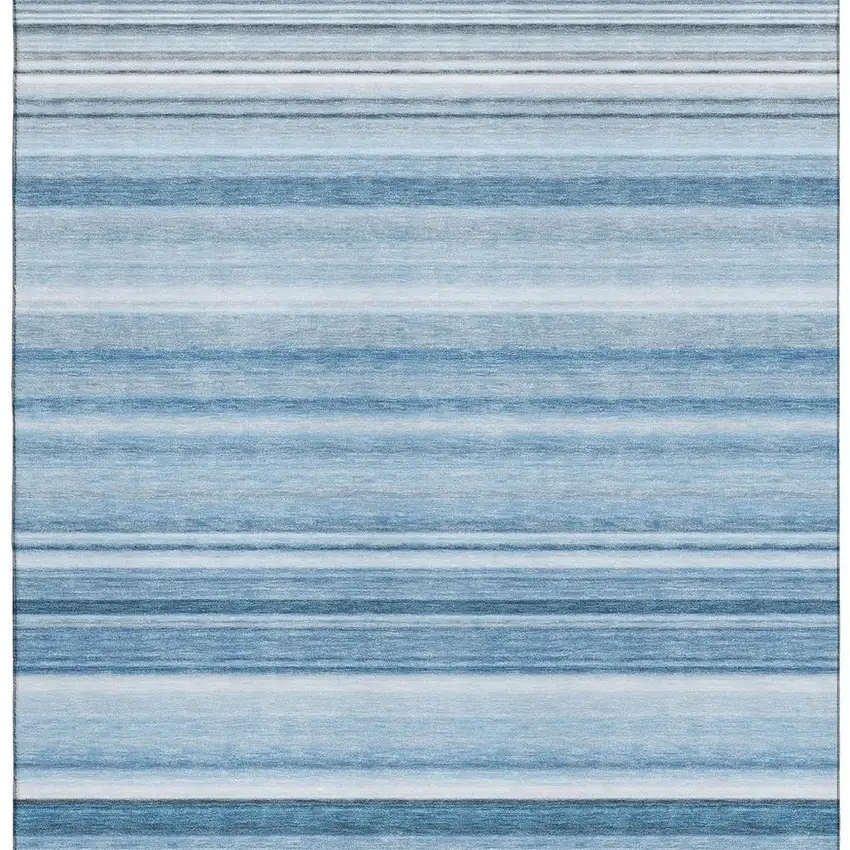 Blue And Ivory Striped Washable Area Rug With UV Protection Photo 3