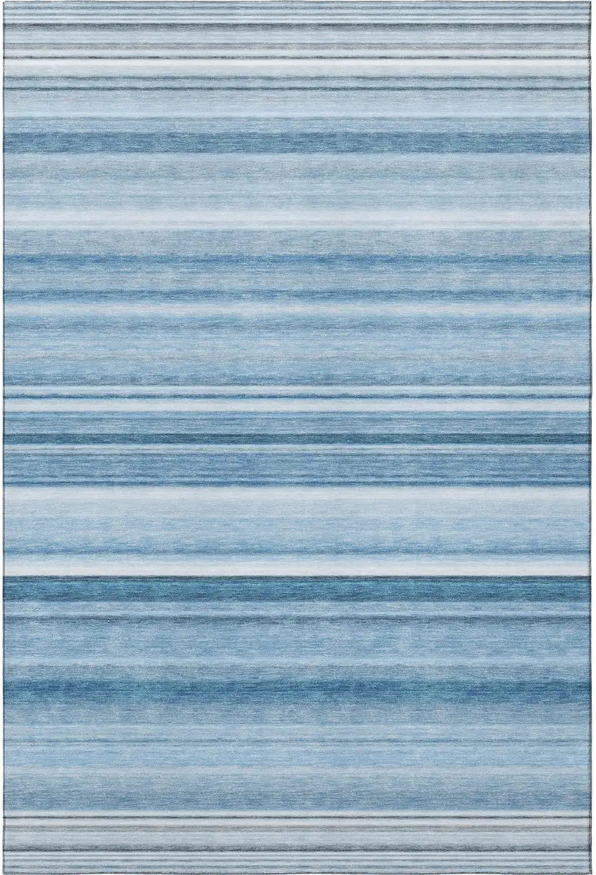 Blue And Ivory Striped Washable Area Rug With UV Protection Photo 4