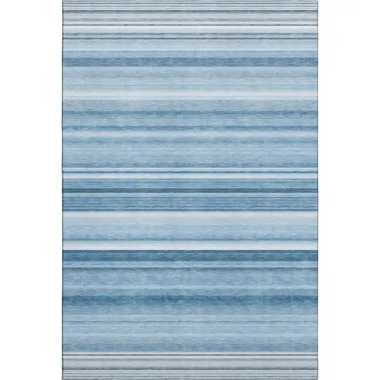 Blue And Ivory Striped Washable Area Rug With UV Protection Photo 1