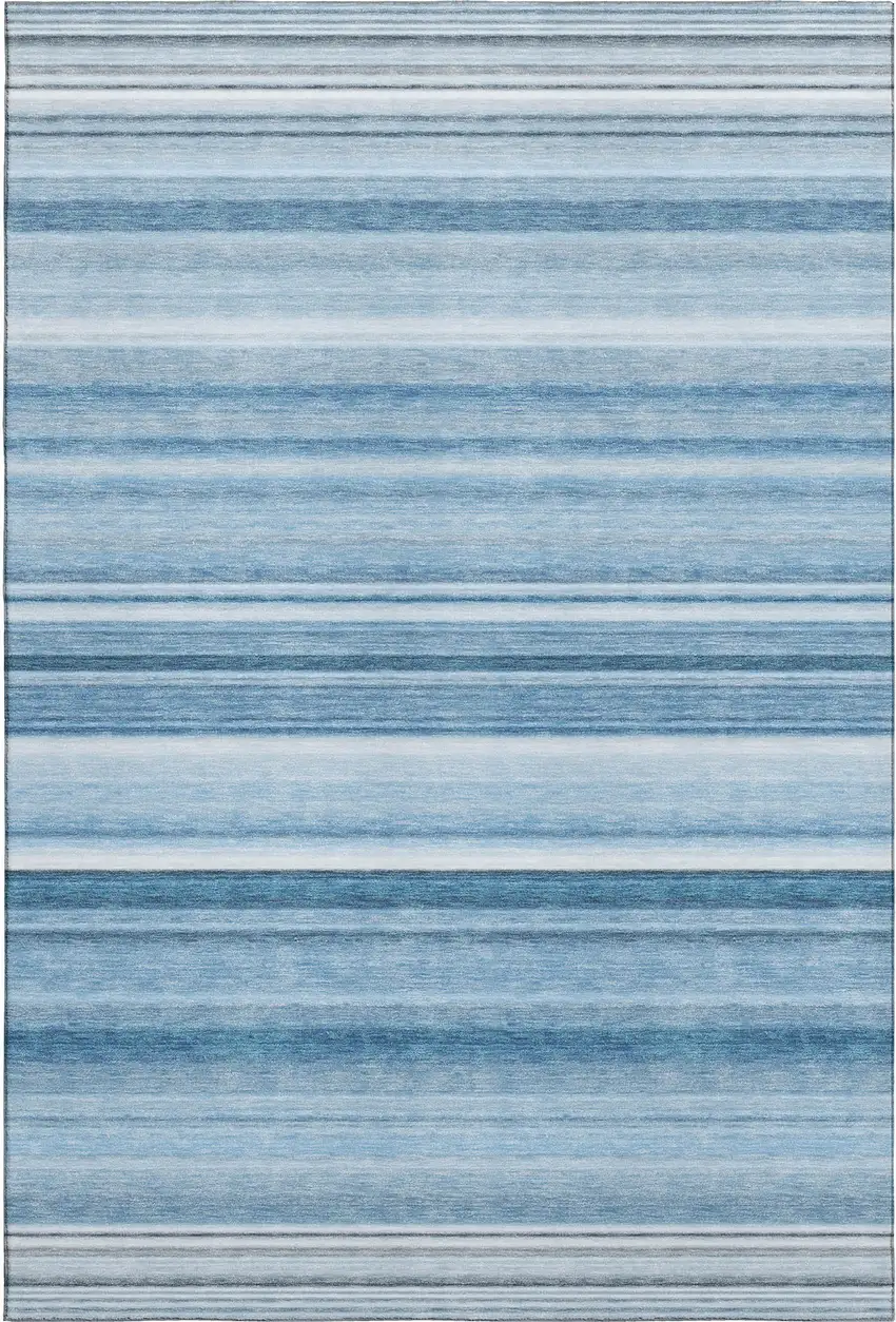Blue And Ivory Striped Washable Area Rug With UV Protection Photo 1