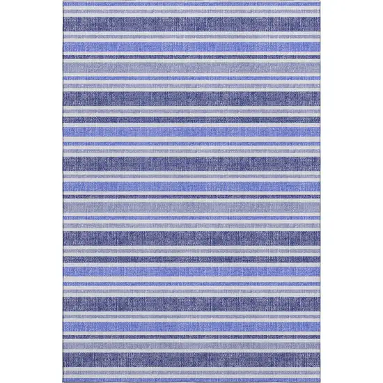 Blue And Ivory Striped Washable Area Rug With UV Protection Photo 1