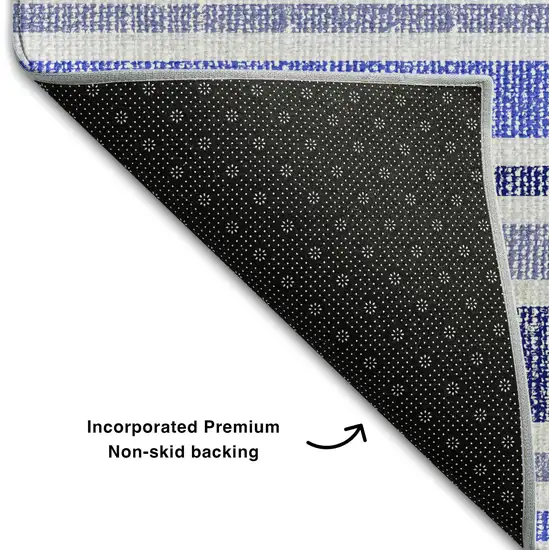 Blue And Ivory Striped Washable Area Rug With UV Protection Photo 7