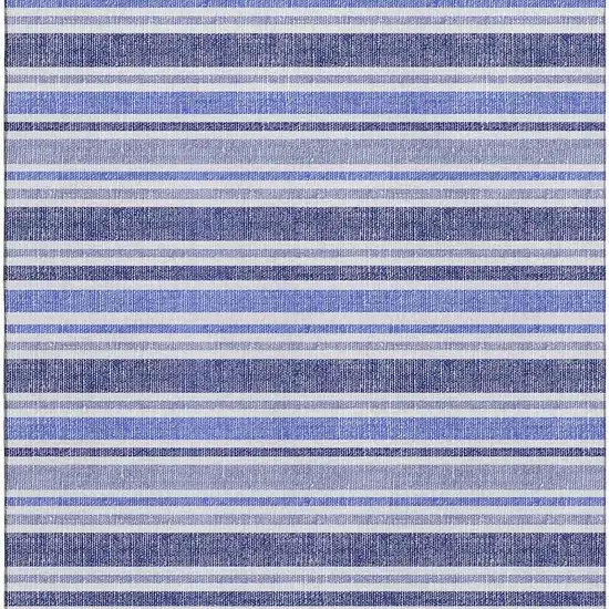 Blue And Ivory Striped Washable Area Rug With UV Protection Photo 4