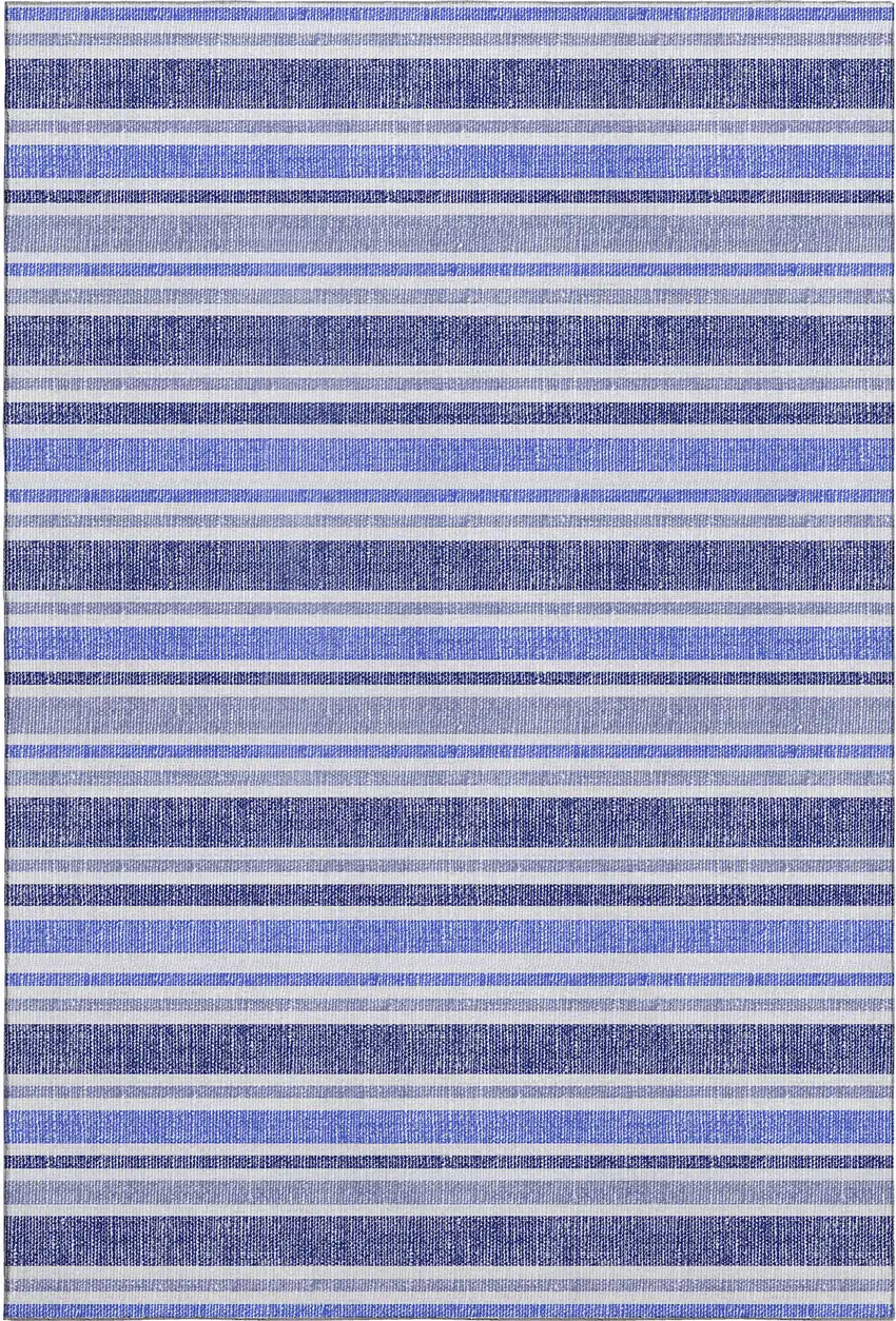 Blue And Ivory Striped Washable Area Rug With UV Protection Photo 1