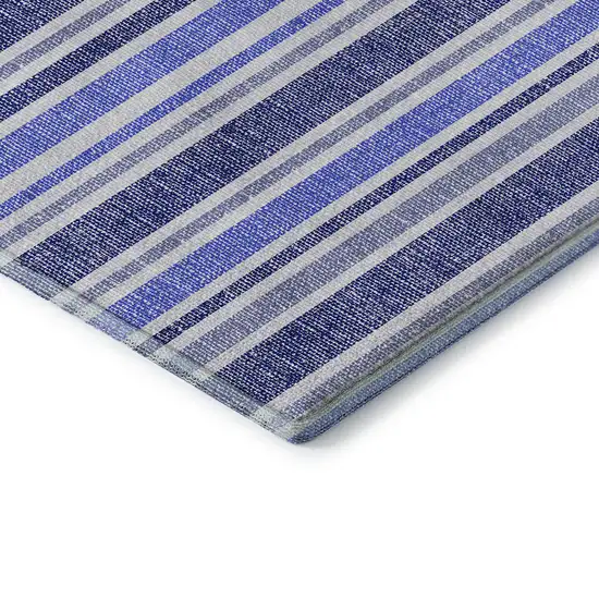 Blue And Ivory Striped Washable Area Rug With UV Protection Photo 8
