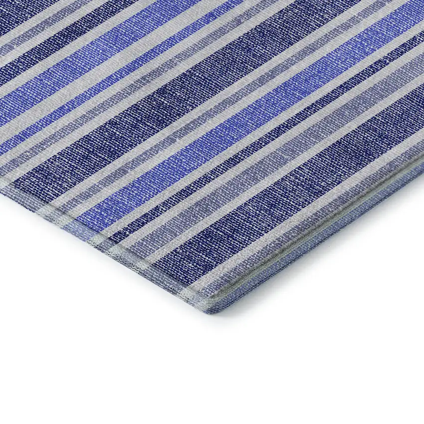 Blue And Ivory Striped Washable Area Rug With UV Protection Photo 7