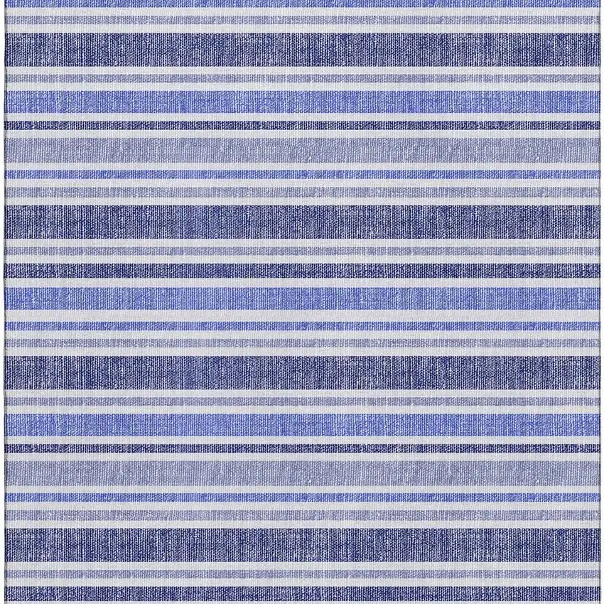 Blue And Ivory Striped Washable Area Rug With UV Protection Photo 3