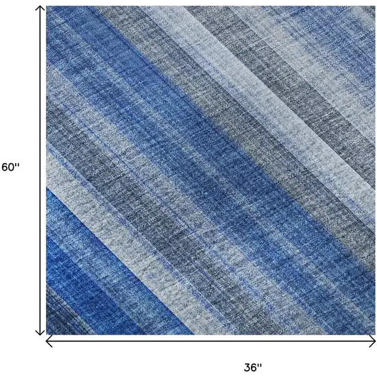 Blue And Ivory Striped Washable Area Rug With UV Protection Photo 8