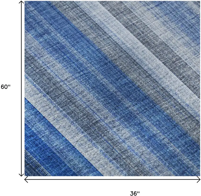 Blue And Ivory Striped Washable Area Rug With UV Protection Photo 8
