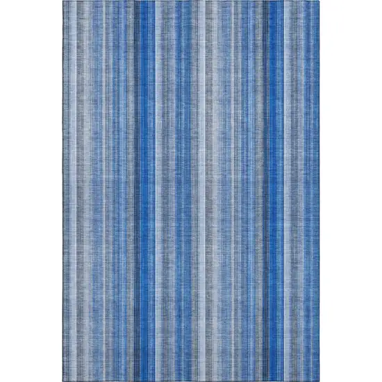 Blue And Ivory Striped Washable Area Rug With UV Protection Photo 4