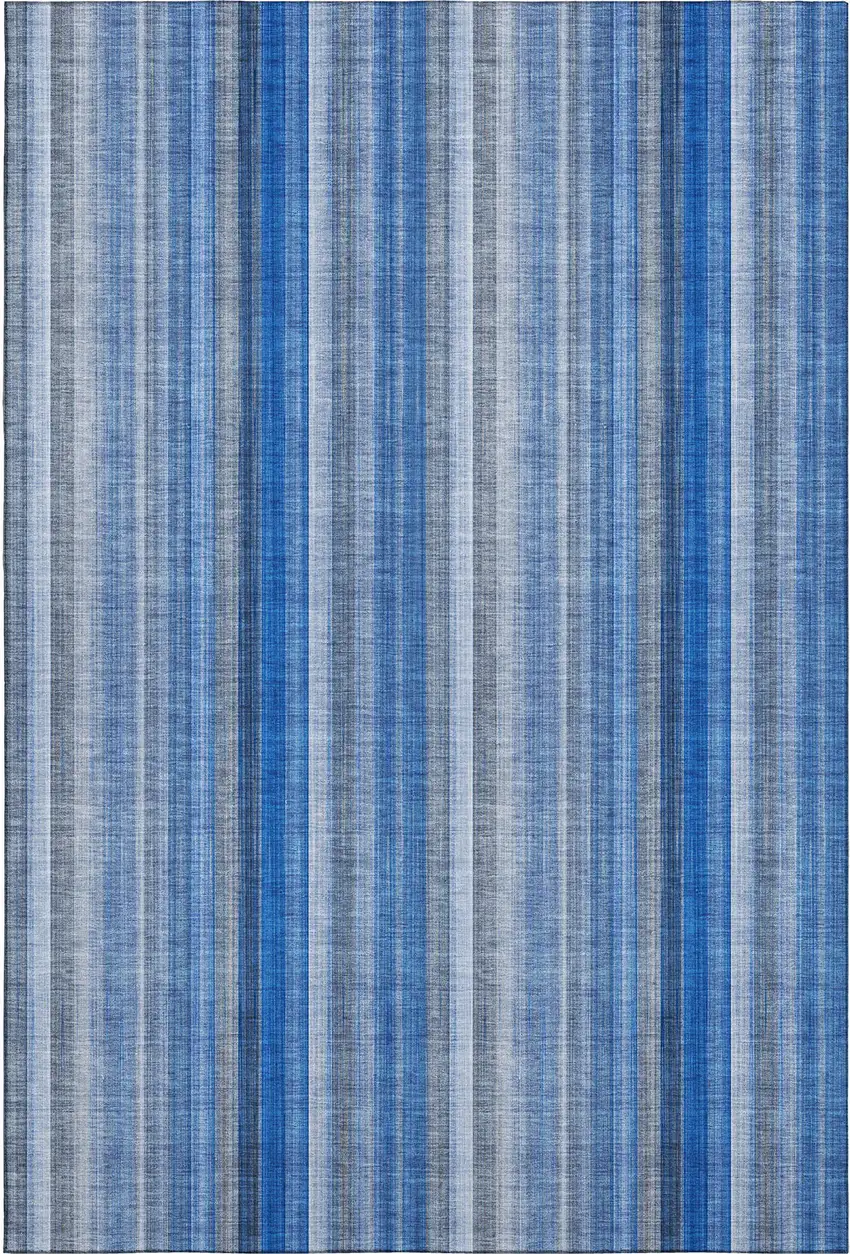 Blue And Ivory Striped Washable Area Rug With UV Protection Photo 4