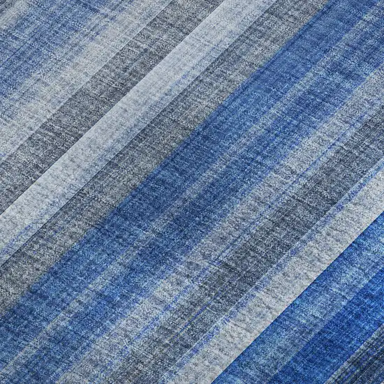 Blue And Ivory Striped Washable Area Rug With UV Protection Photo 2