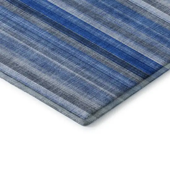 Blue And Ivory Striped Washable Area Rug With UV Protection Photo 7