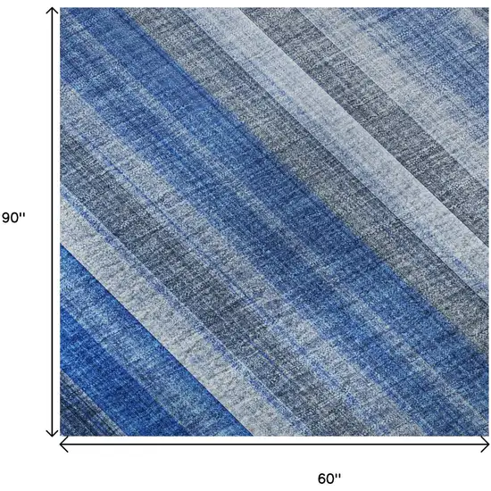 Blue And Ivory Striped Washable Area Rug With UV Protection Photo 9