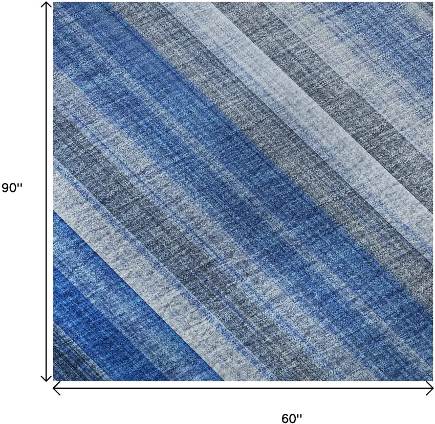 Blue And Ivory Striped Washable Area Rug With UV Protection Photo 9