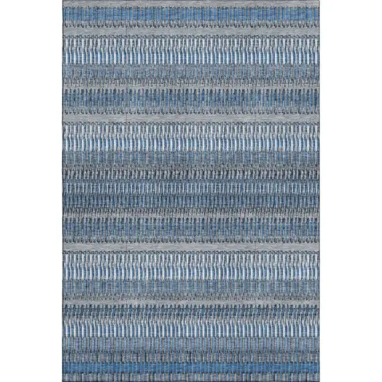 Blue And Ivory Striped Washable Area Rug With UV Protection Photo 2