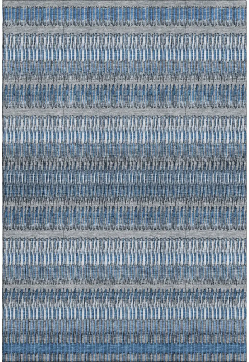 Blue And Ivory Striped Washable Area Rug With UV Protection Photo 2